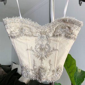 Monique Lhuillier Tulip Lace Beaded Corset